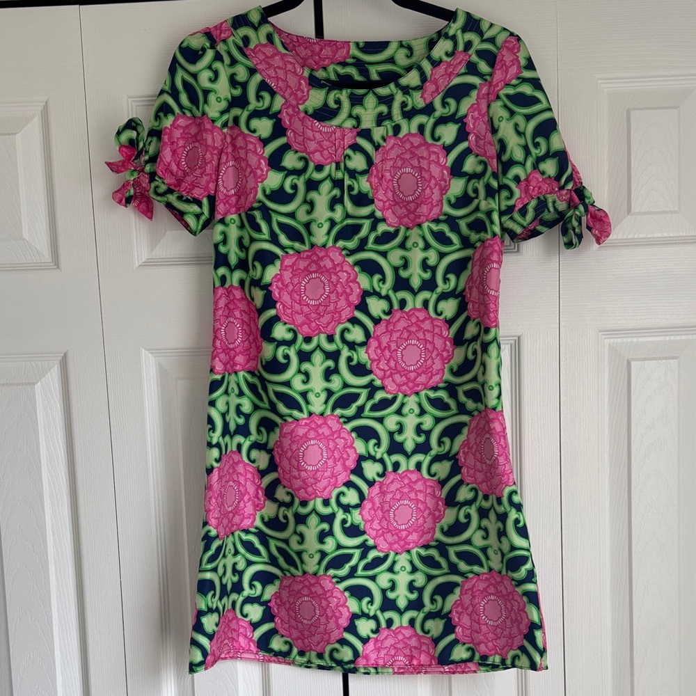 Lilly Pulitzer Silk Shift Green and Pink Patterned Dress